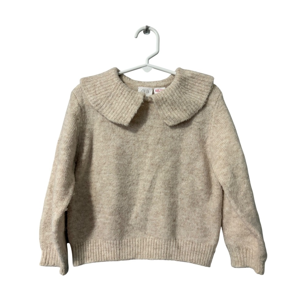 Zara Kids Girls Beige Knit Sweater Peter Pan‎ Collar Size 2-3 Years